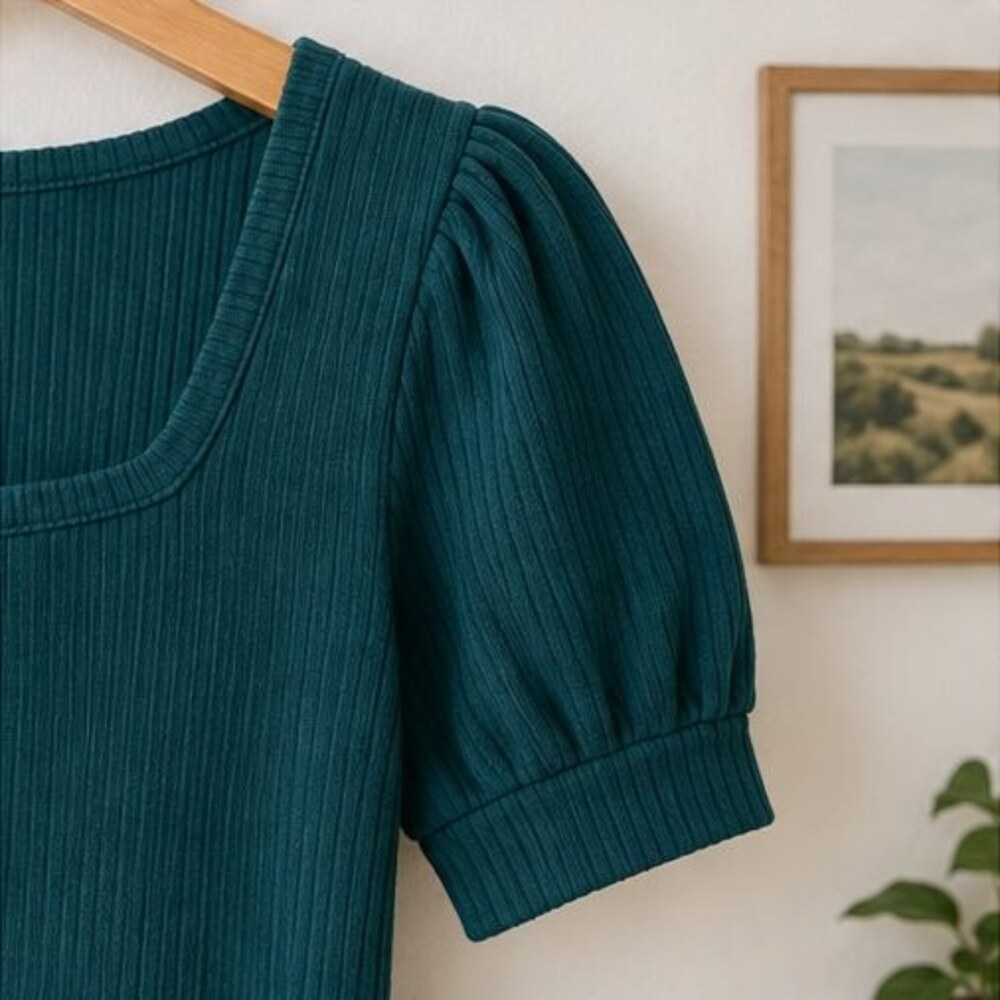 Teal Ribbed Square Neck Top - Picture 5 of 6
